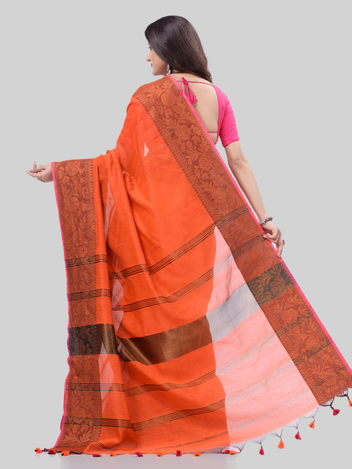Cotton Handloom Silk Orange Saree